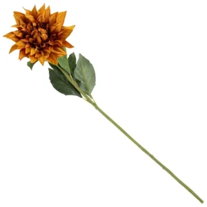 Kunstbloem Chrysant 80 cm in warme oranje roestkleur met groen blad