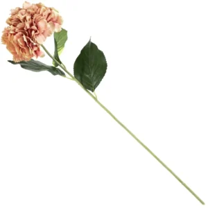 Grote kunstbloem hortensia 72 cm in oudroze met volle bloembol en groen blad