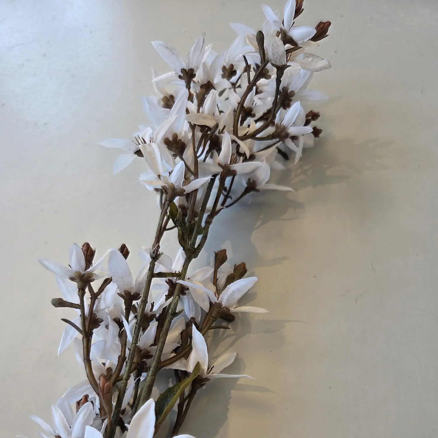 Kunstbloem magnoliatak witte bloesem 95 cm lang met realistische bruine knoppen