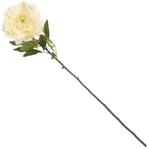 Grote kunstbloem pioen 72 cm in off-white ivoorkleur met groen blad en zijknop