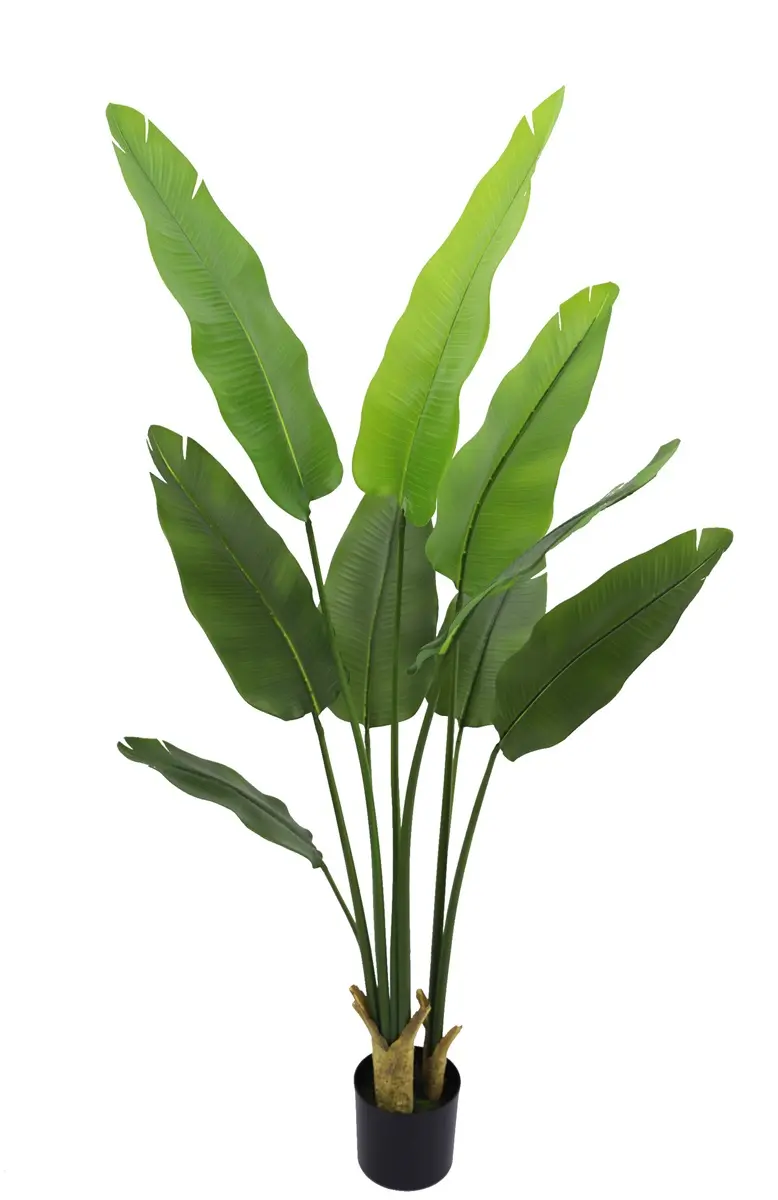 Grote kunstplant Strelitzia real touch 180 cm met brede groene bladeren in kweekpot