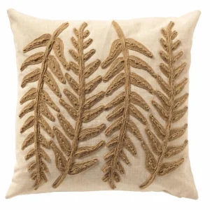 AMIR - sierkussen 45x45 cm - bladpatroon - Natural - beige