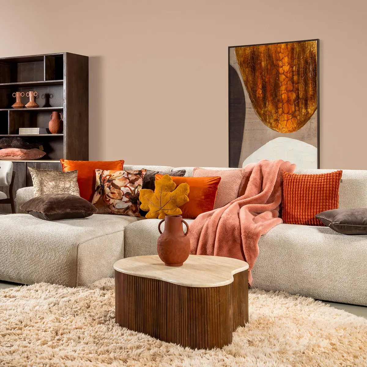 FINN - Sierkussen 60x60 cm - velvet - effen kleur - Potters Clay - oranje - Afbeelding 4