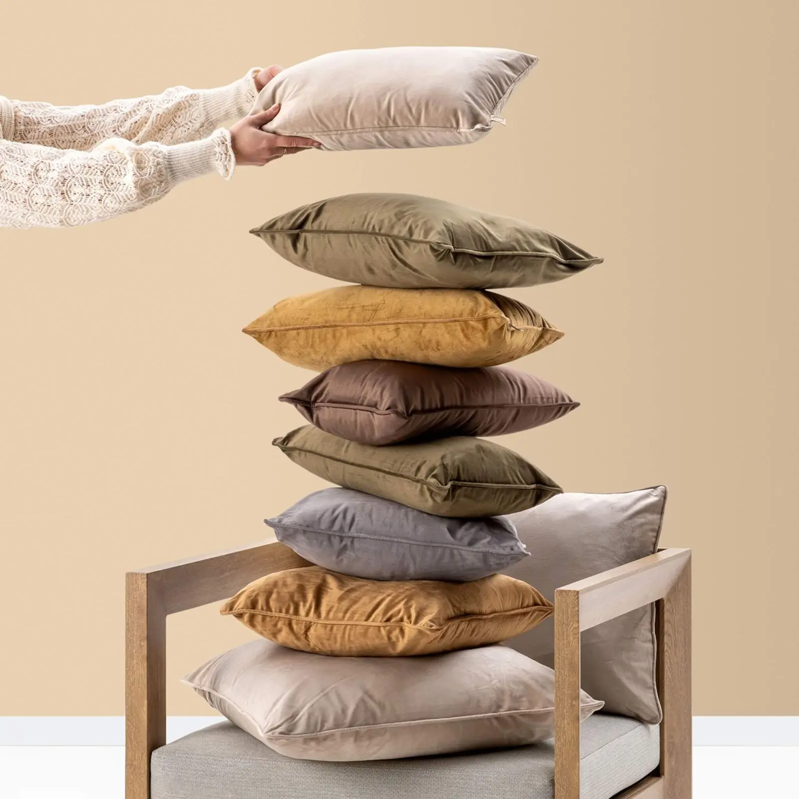 FINN - Sierkussen 60x60 cm - velvet - effen kleur - Driftwood - taupe - Afbeelding 4