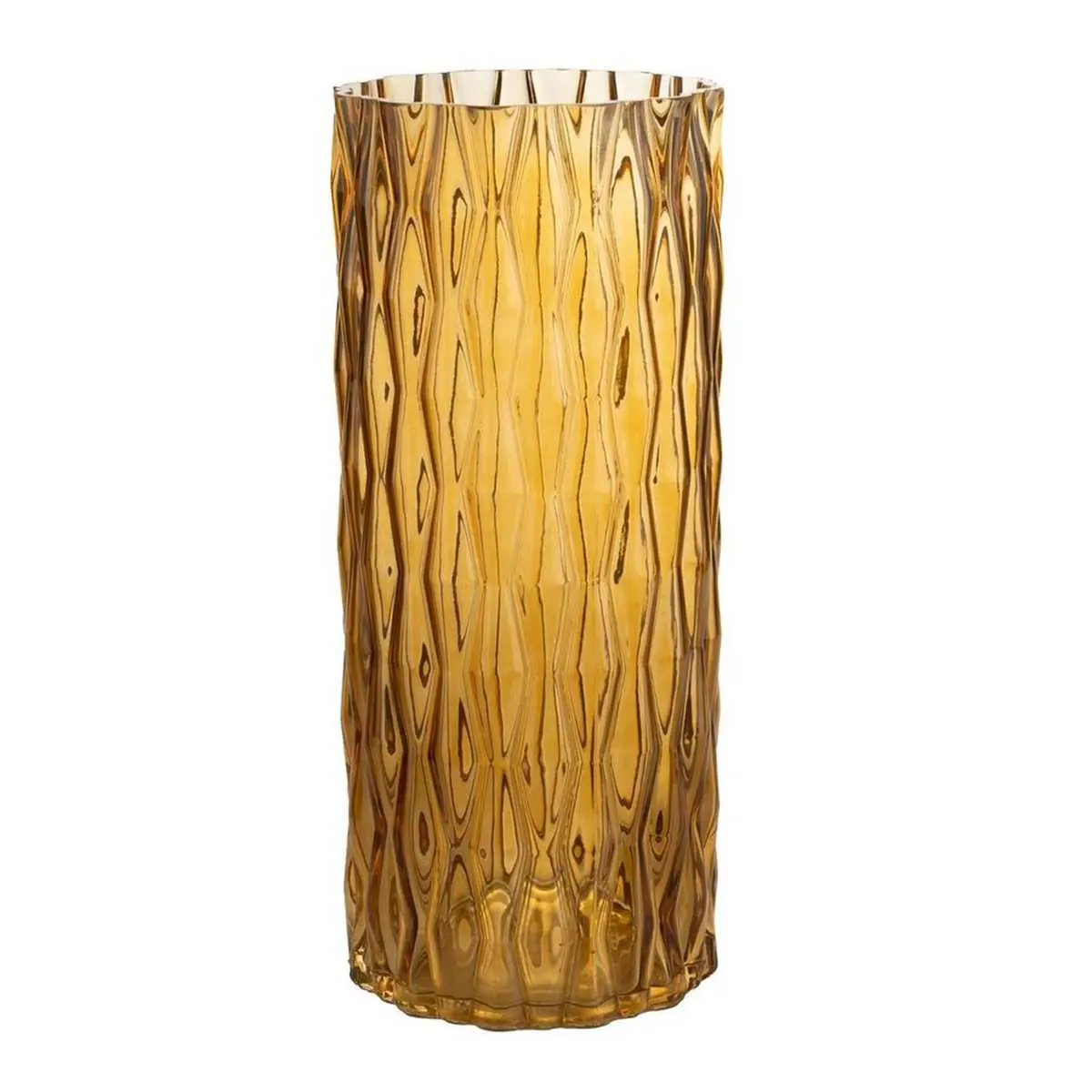Hoge gele glazen vaas Aimee met reliëf en geometrisch patroon - 30 cm