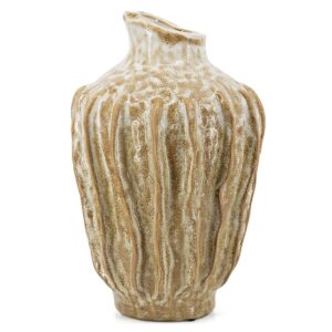 Aardewerk vaas Niro Large taupe met organische ribbelstructuur - 21,5x21,5x34,5 cm