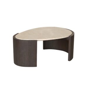 Bijzettafel Lume 71 cm met organisch beige marmeren blad en bruin FSC mangohouten frame