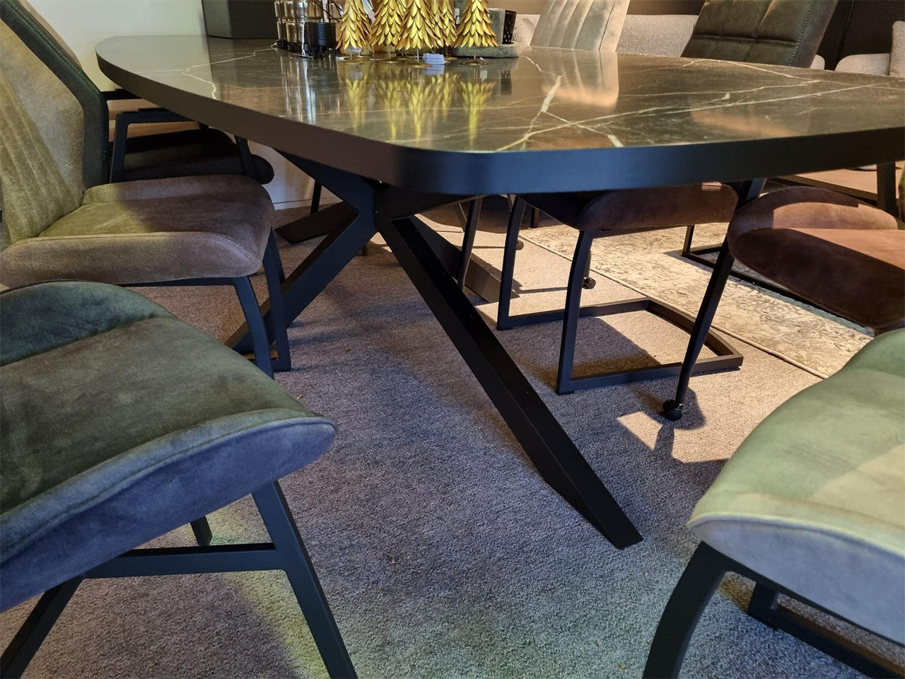 Eetkamertafel Deens Ovaal zwart marmer look 275cm - Afbeelding 3