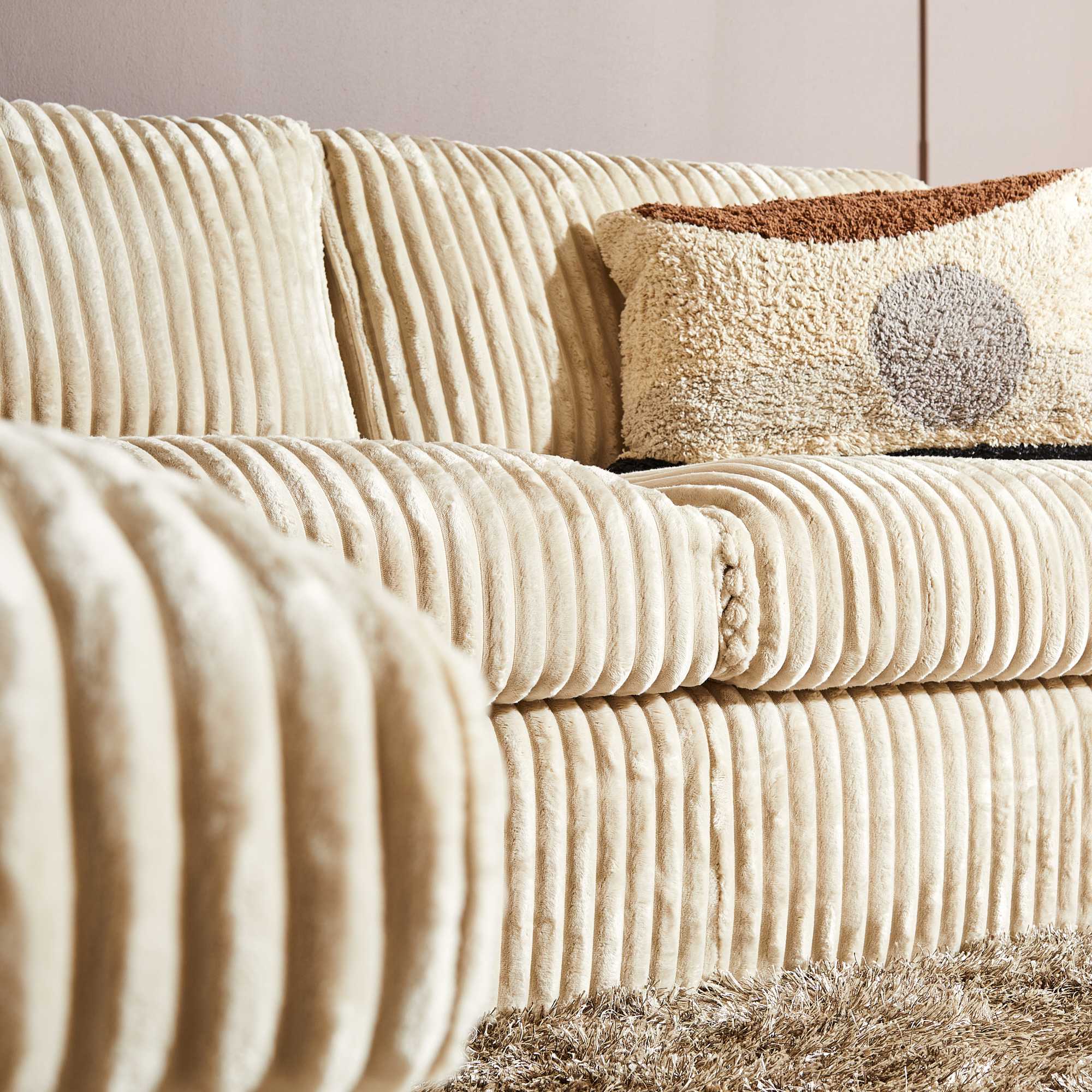 Hoekbank teddy divan L 2,5 zits ribstof beige - Afbeelding 4