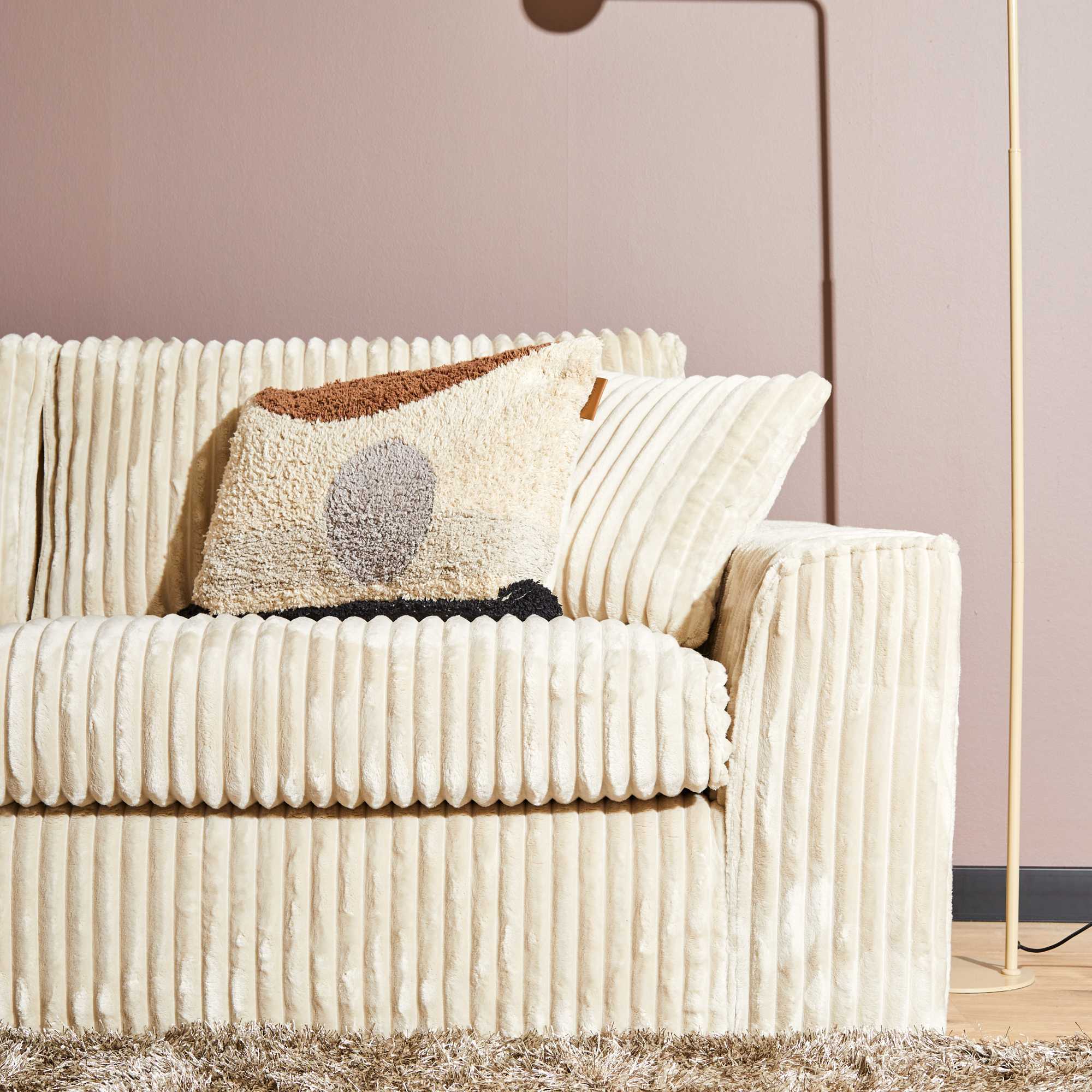 Hoekbank teddy divan L 2,5 zits ribstof beige - Afbeelding 6