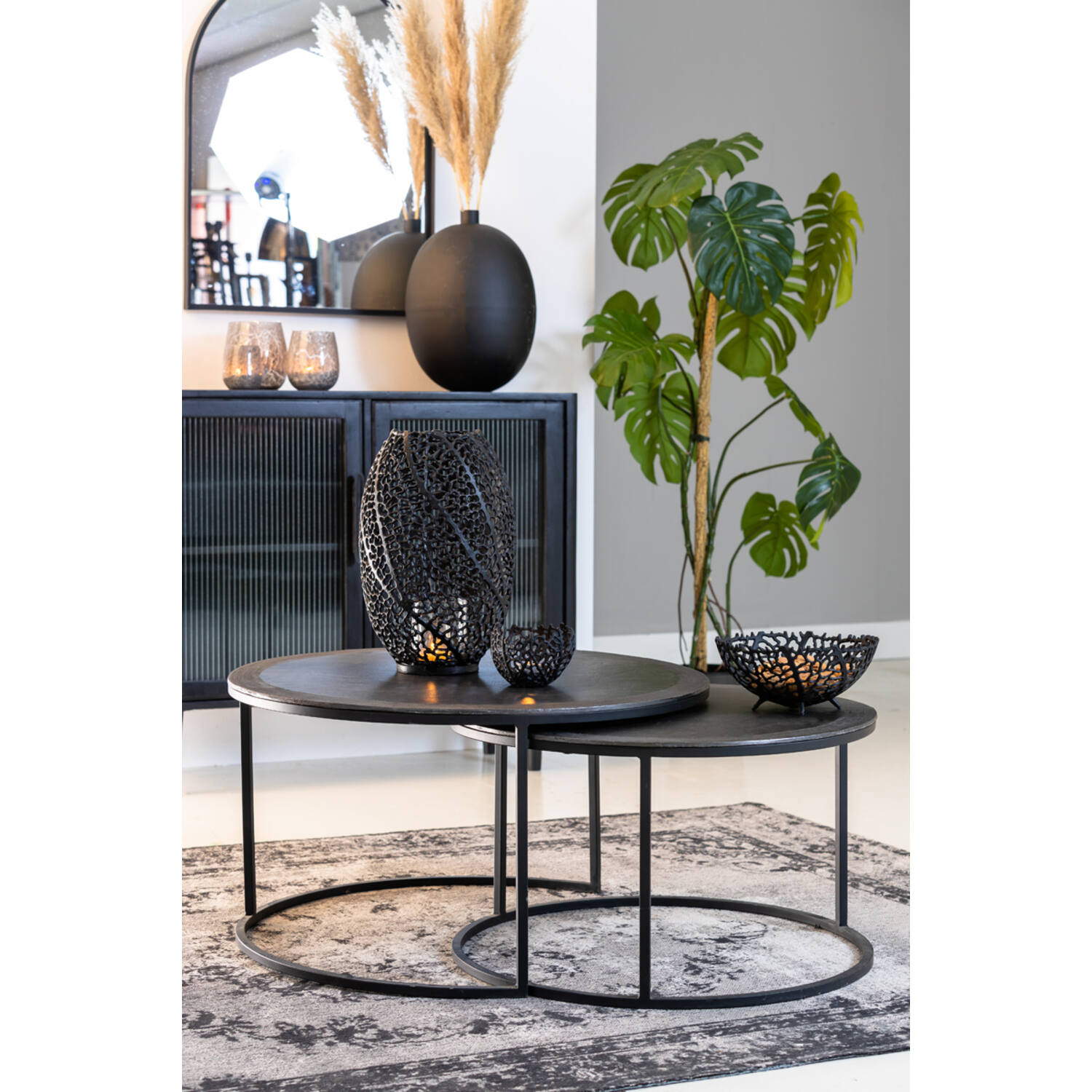 Salontafel set 2x rond TALCA lood antiek edge - Afbeelding 2