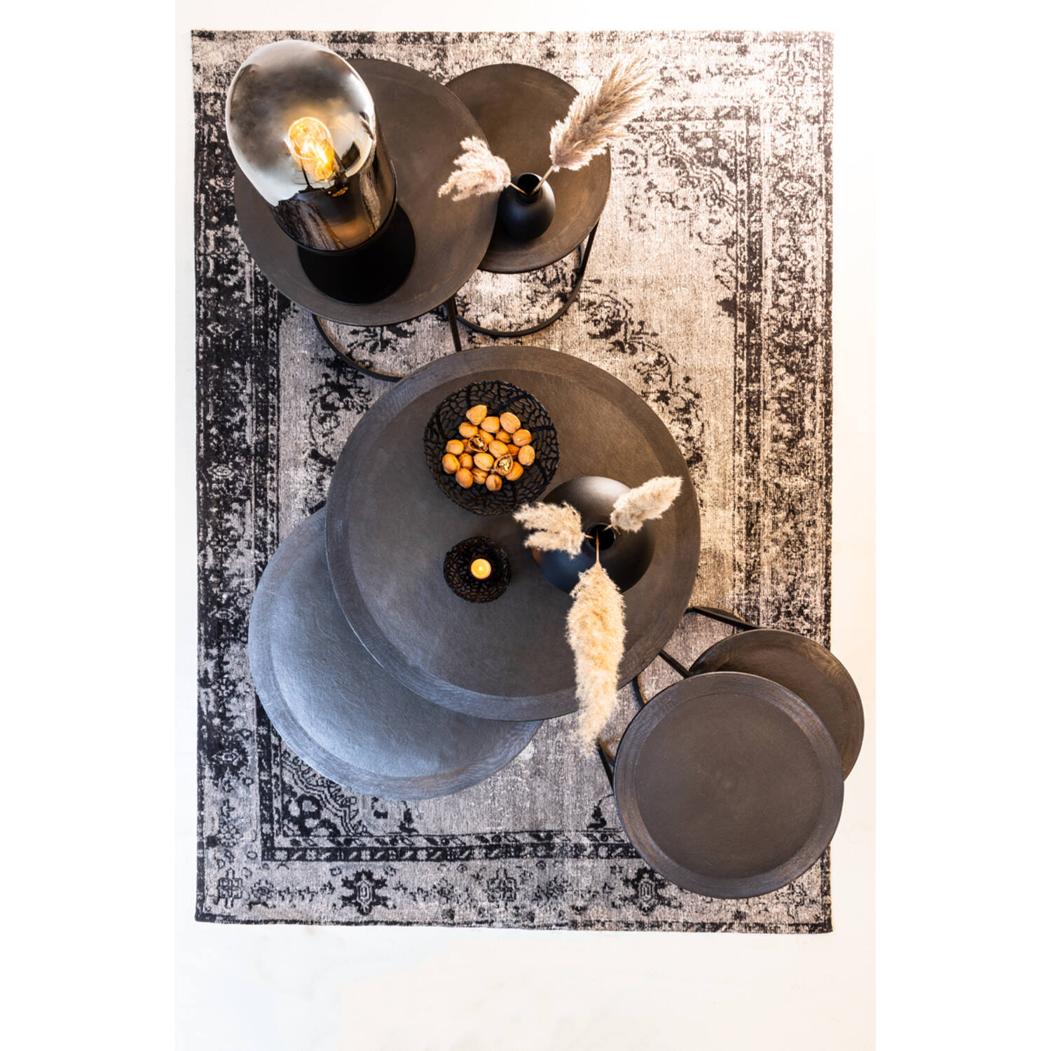 Salontafel set 2x rond TALCA lood antiek edge - Afbeelding 3