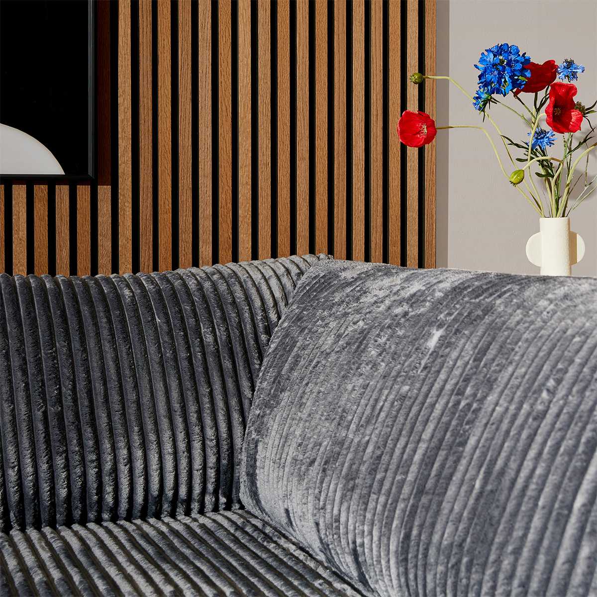 Hoekbank teddy divan L 2,5 zits ribstof antraciet - Afbeelding 5