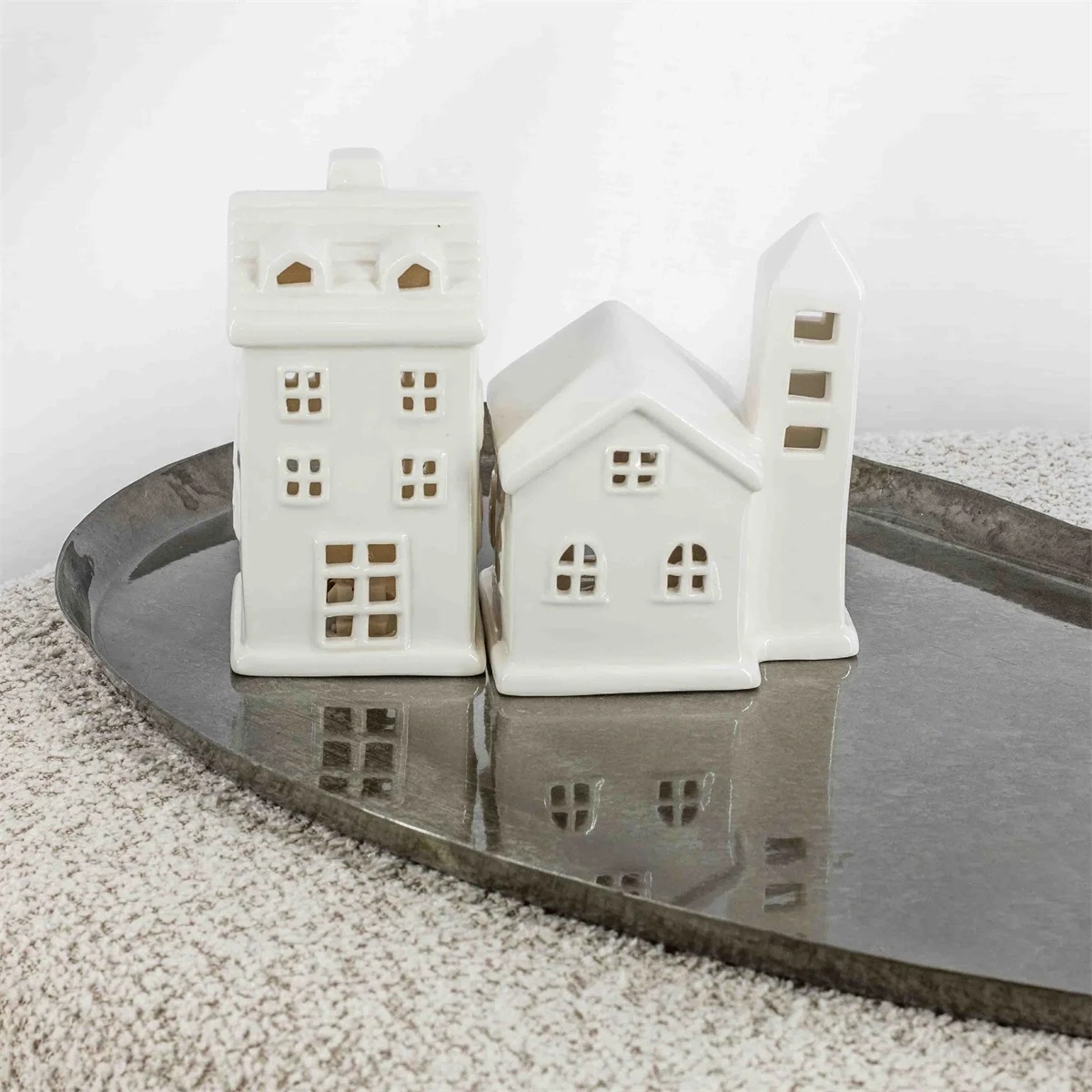 Huisje wit keramiek met LED smal 14cm - Afbeelding 3